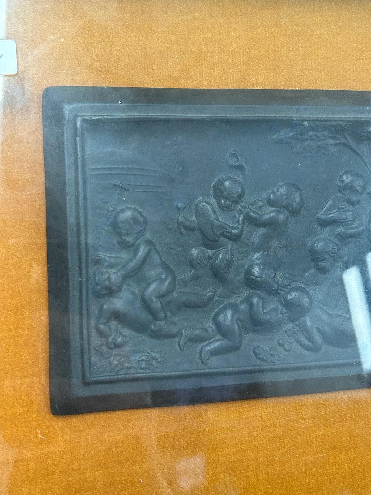 Wedgwood Black Basalt Framed Relief Plaque Putti poss. 18th C 32x282