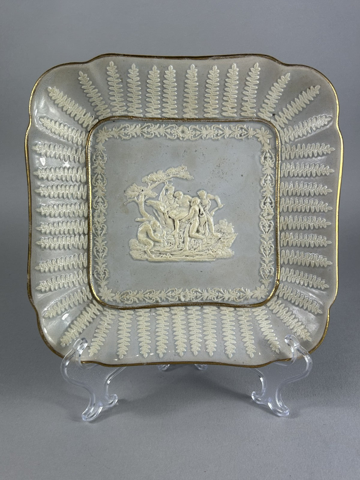 Ridgway 19thC Neoclassical Sprigged Square Plate Staffordshire 23cm