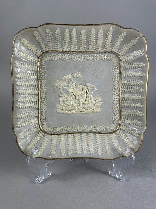 Ridgway 19thC Neoclassical Sprigged Square Plate Staffordshire 23cm