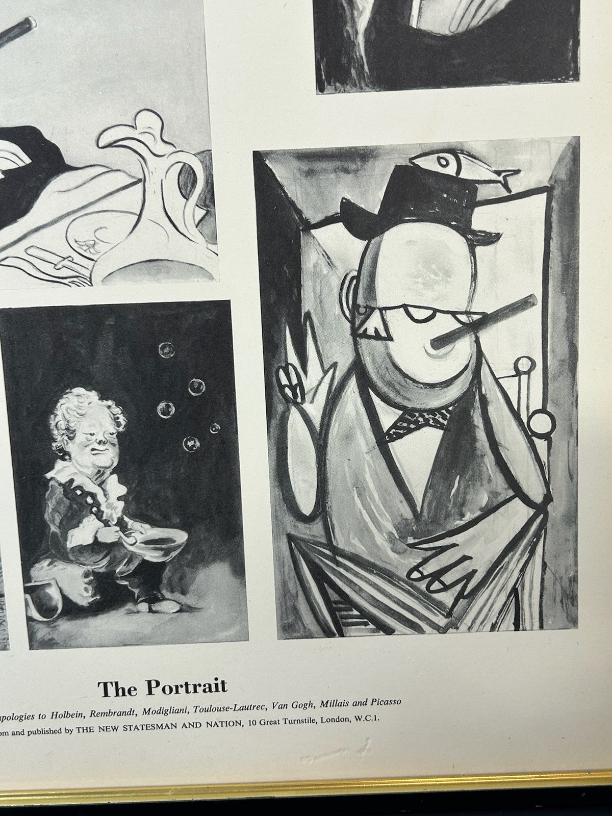 The Portrait Vintage Printed Caricature Page Framed Mid Century4
