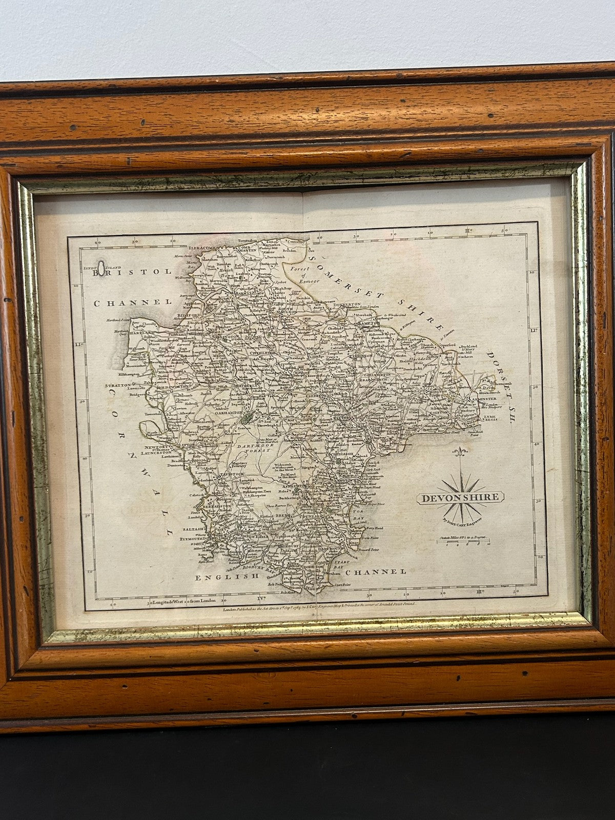 John Cary Devonshire Antique County Map 1787 Hand Coloured Framed 42x36cm1