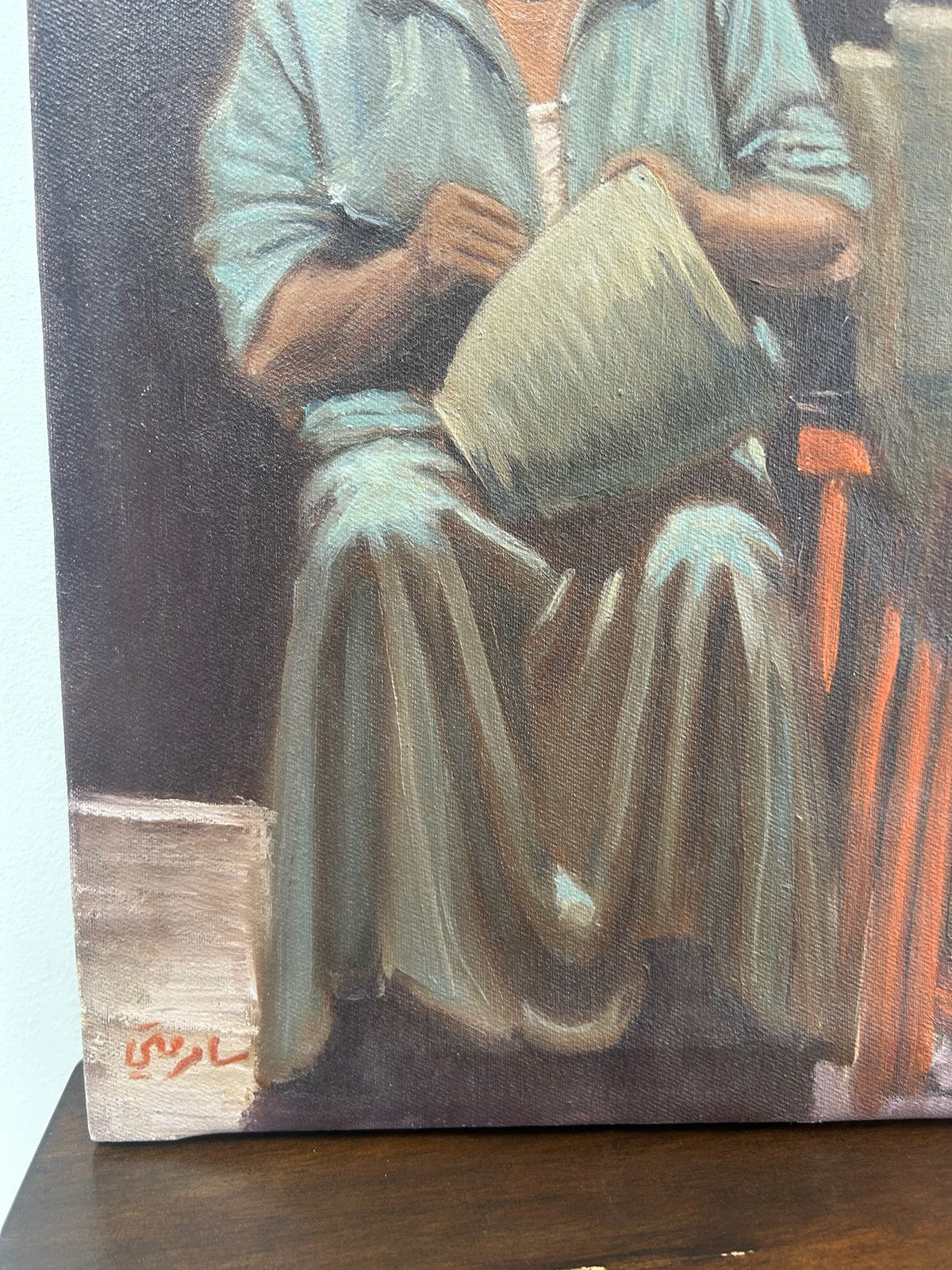 Orientalist Oil Painting Potter & Water Vessels Multi Figure Signed3