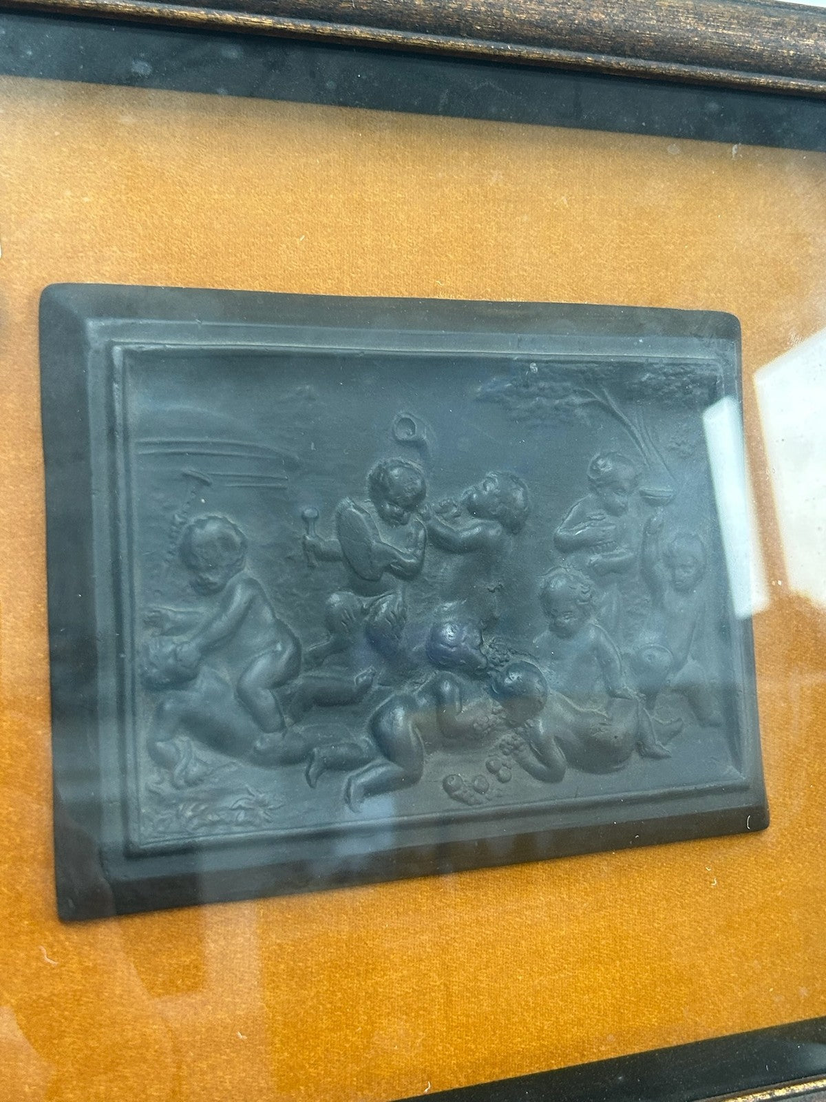 Wedgwood Black Basalt Framed Relief Plaque Putti poss. 18th C 32x281
