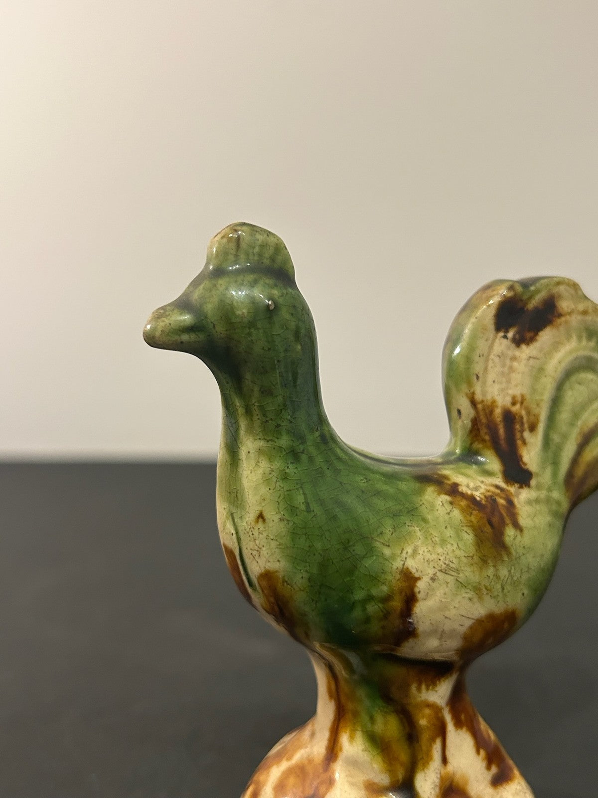 Whieldon Type Creamware Cockerel Bird Figure Green Brown Glazes Pedestal 10cm1