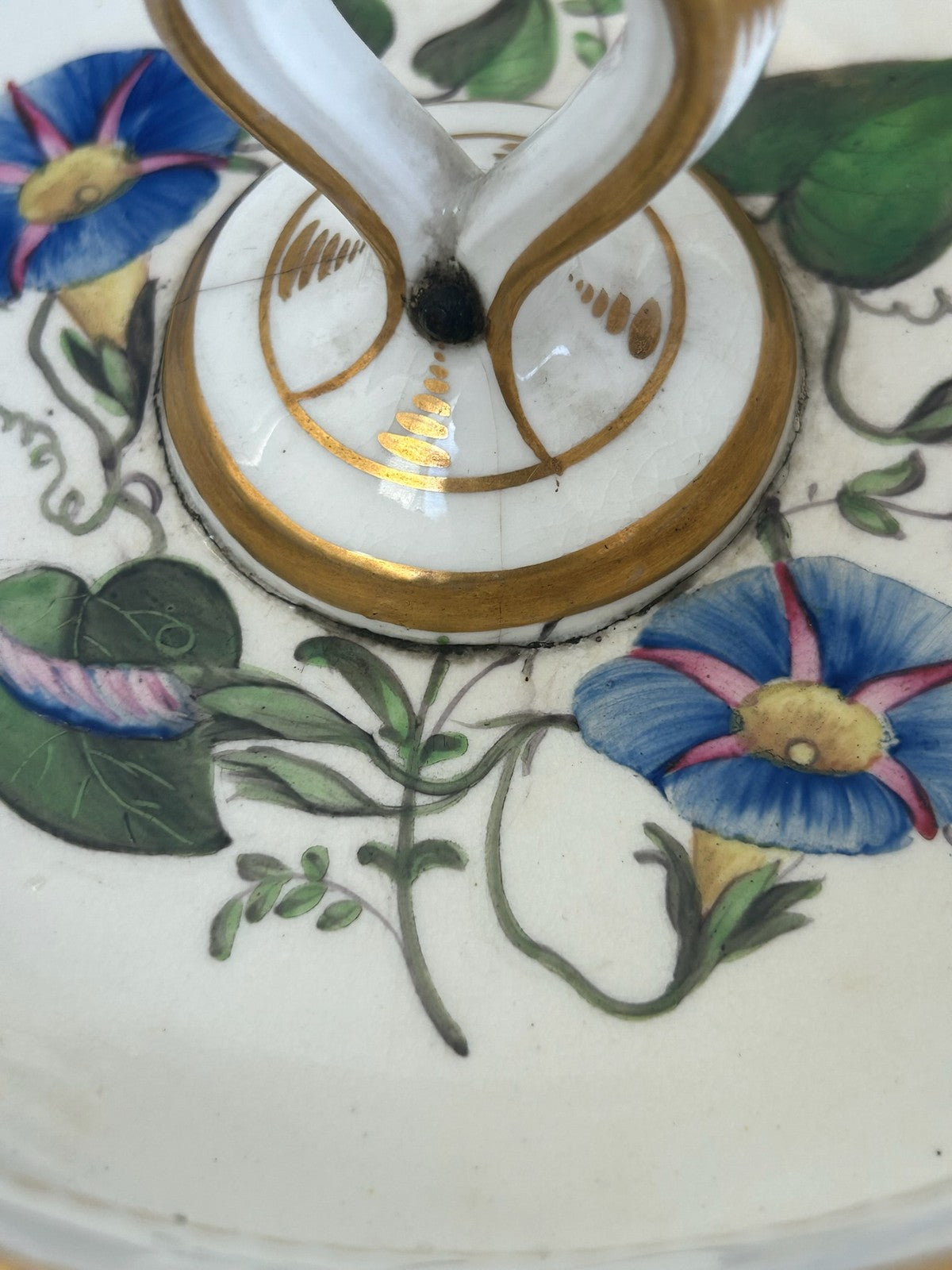 British Porcelain Ice Pail Cover / Lid Gilt & Floral Twin Handled6