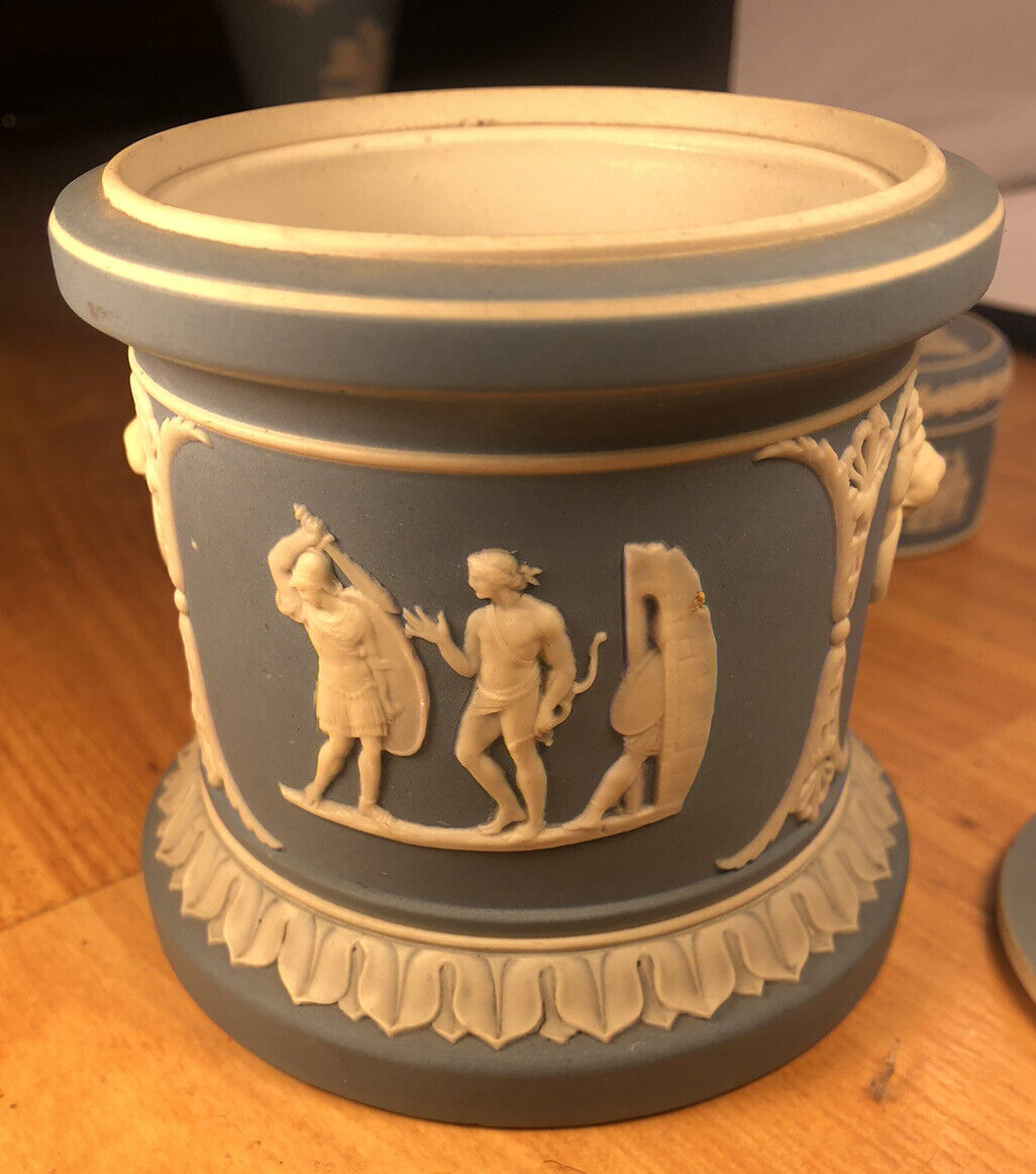 Wedgwood light blue tobacco jar early 19th century jasperware