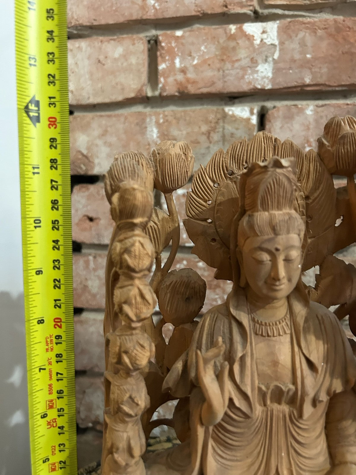 Chinese Carved Wood Guanyin Figure Group Dragons Lotus Deeply Carved Panel21