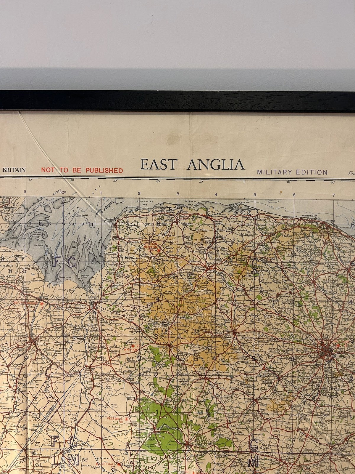 Vintage Quarter Inch Map East Anglia 1:253,440 Grid Reference Panel Framed1