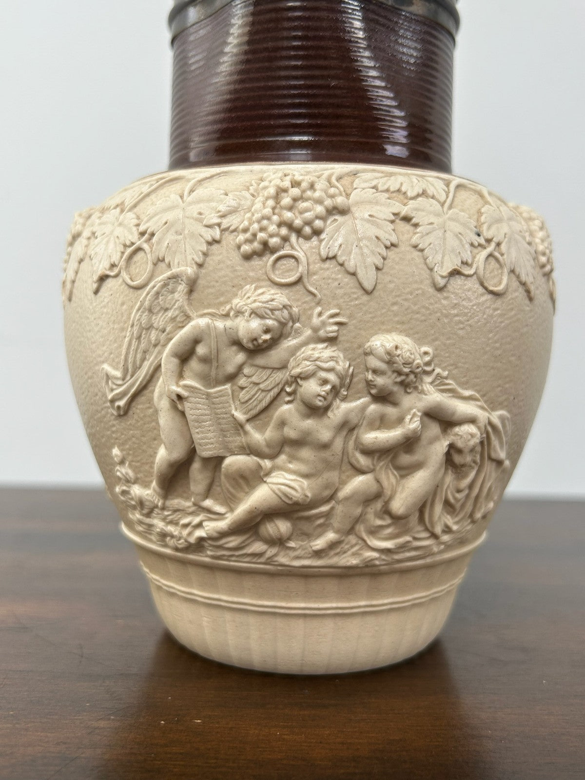 Turner Stoneware Jug 19cm Cupid Bacchanalian Relief Georgian c1810 Antique2