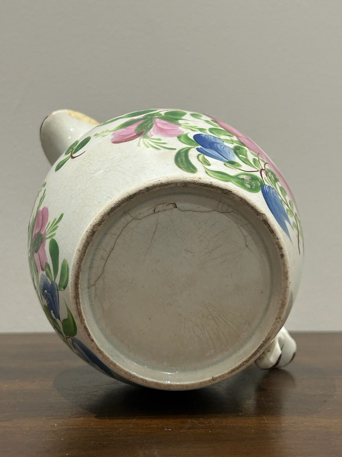 Georgian Pearlware Jug Hand Painted Enamel Pink Cabbage Rose c.18206