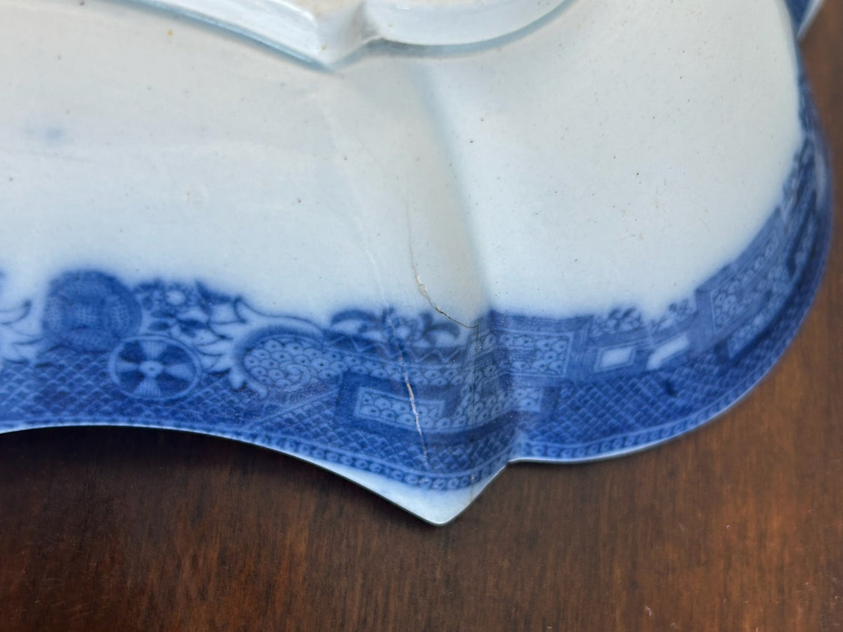 Antique Spode Pearlware Willow Pattern Pickle Dish Impressed Spode4