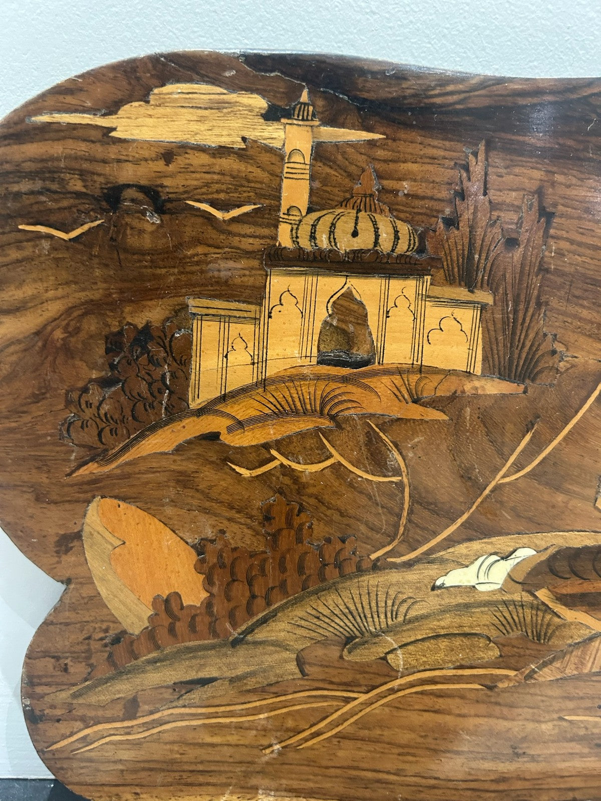 Antique Indo Persian Sorrento Marquetry Wall Plaque Reclining Sage Sufi1