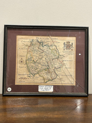 Antique 1769 John Rocque Map of Herefordshire Hereford Hand Coloured Framed
