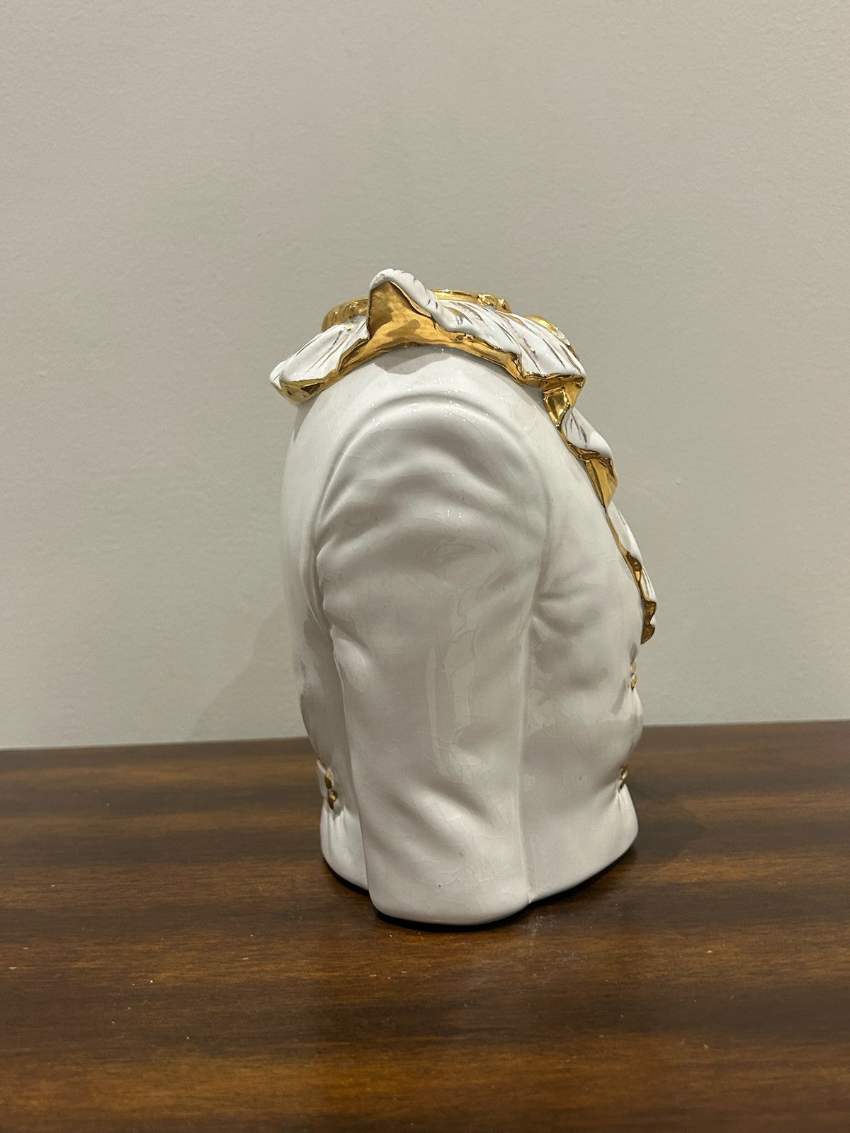 Italian Porcelain Figural Jacket Waistcoat Vase White Gilt Made in Italy3