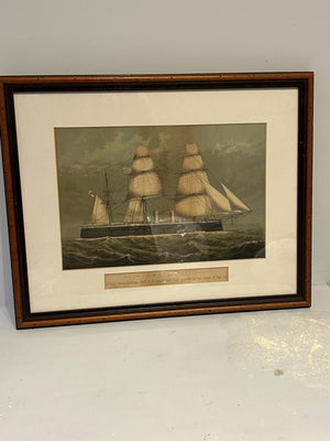 Antique Print Royal Navy Steam Frigate HMS 12 Guns F Johnson Portsea Framed