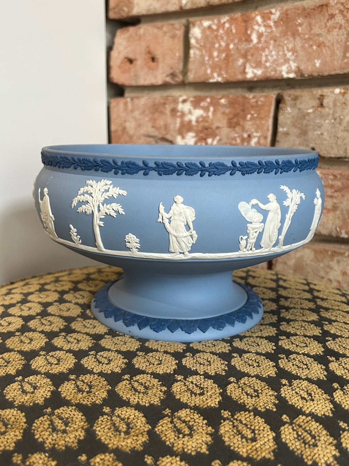 Wedgwood Pale Blue Jasperware Footed Bowl Classical Figures White Relief 26cm3