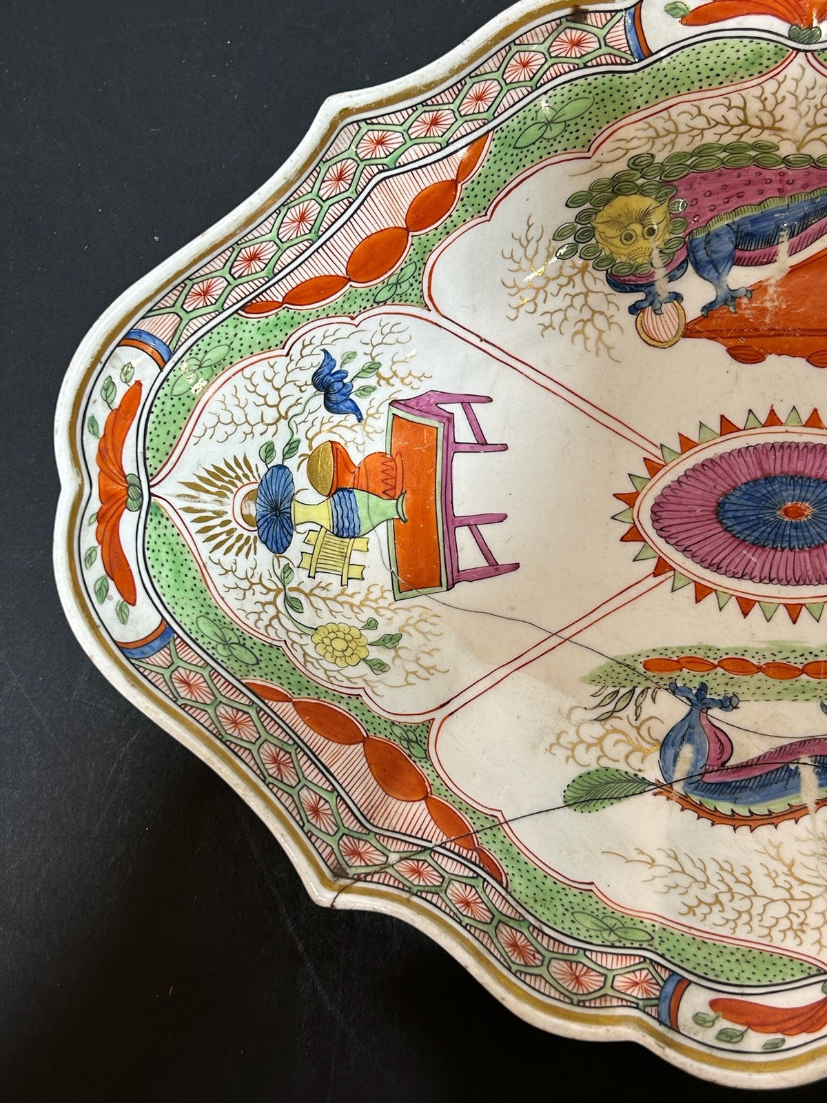 Antique Dragons in Compartments Pattern Lozenge Dish Chinoiserie Regency 30cm AF1