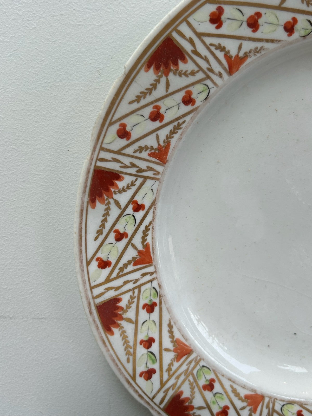 Pair Antique English Porcelain Plates Iron Red Stylised Leaf Border A/F2