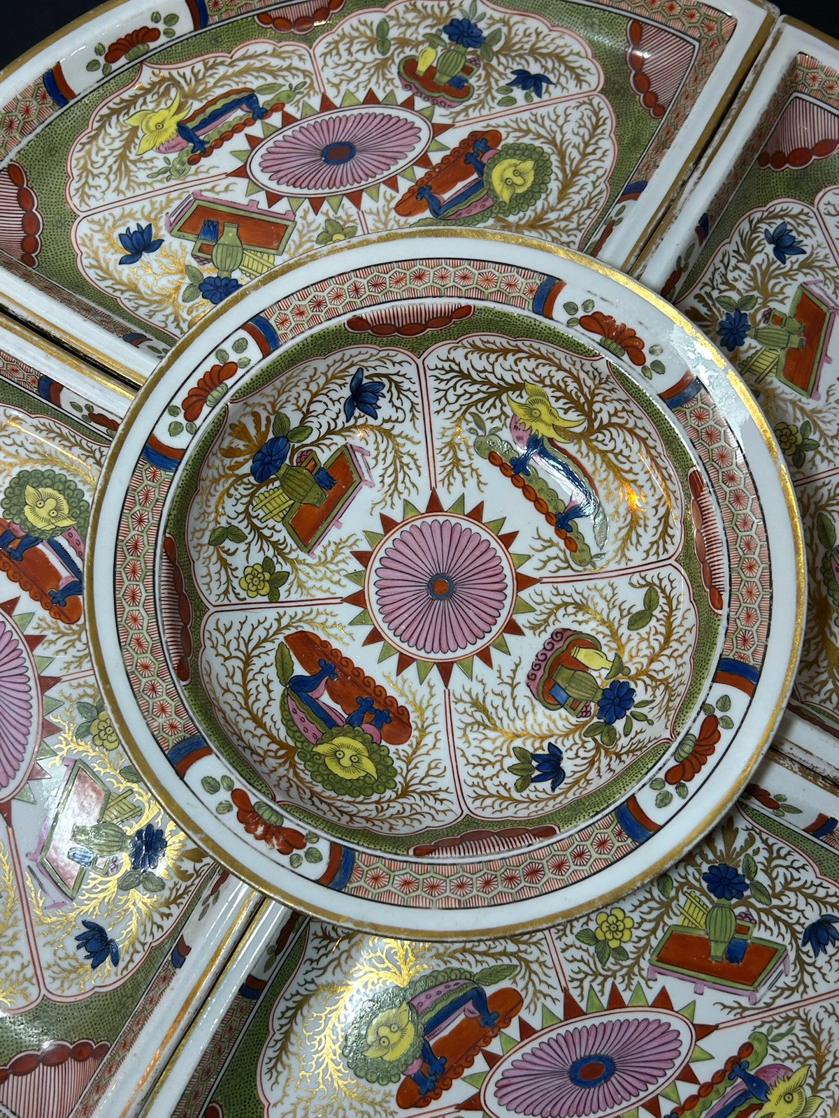 Antique Regency Supper Set Dragons in Compartments Covered Centre Quadrants AF9