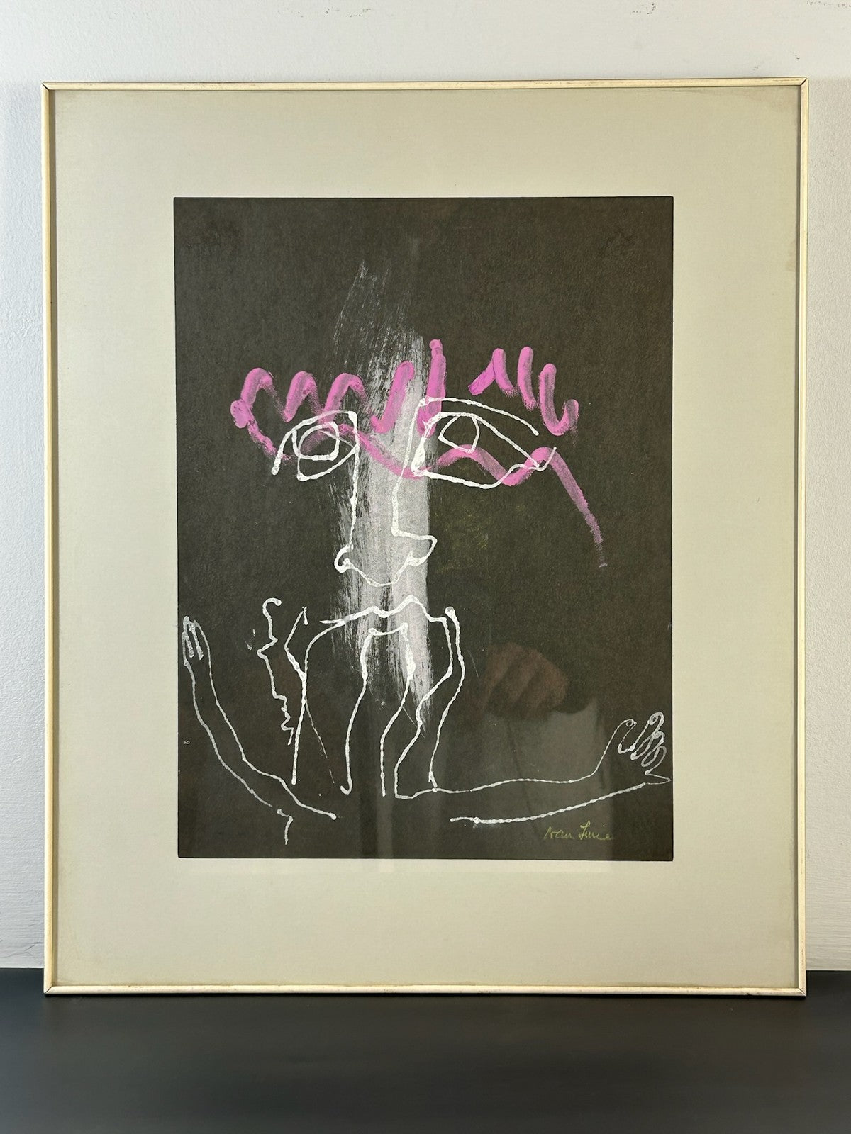 Nan Lurie Original Signed Mixed Media Figure Black Paper Pink White WPA Artist6