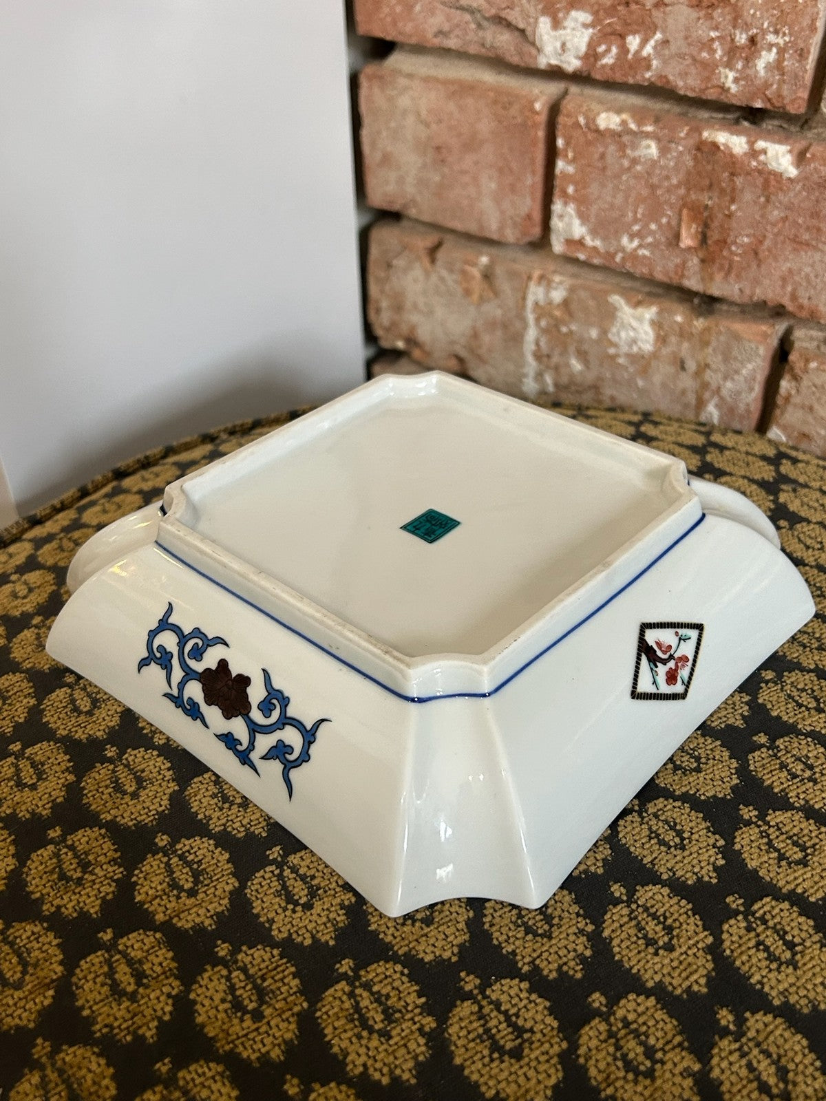 Japanese Kutani Porcelain Square Dish Autumn Bird Kiln Art Showa Hand Painted3