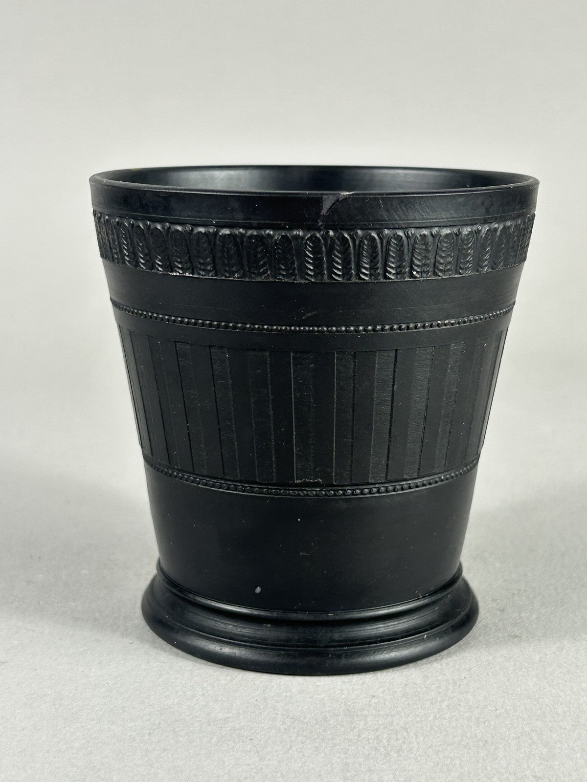 Antique Wedgwood Black Basalt Engine Turned Vase c.1923, 10cm