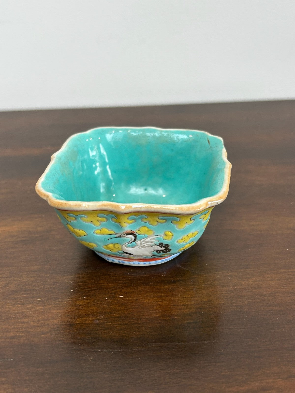 Antique Chinese Green Yellow Ground Porcelain Bowl 19th Century Qing 8cm4