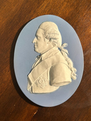 Antique 18thC Wedgwood Blue Jasper Portrait Medallion Nobleman Sash Star Incised
