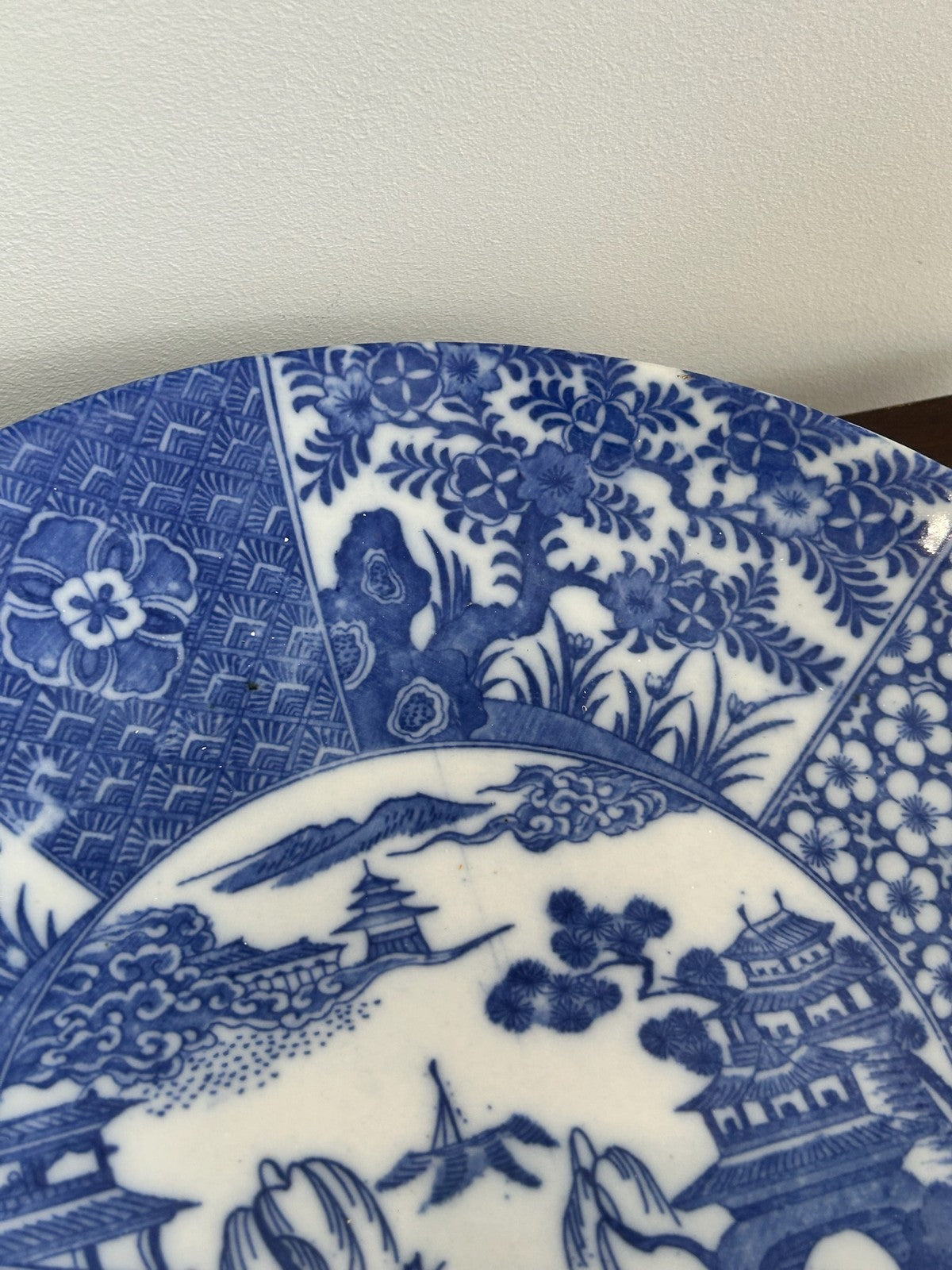 Antique Japanese Blue & White Transfer Printed Plate Landscape1