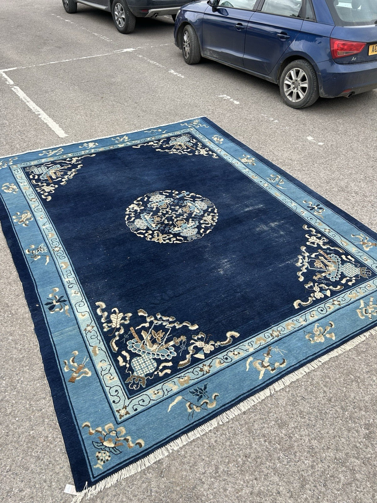 Antique Chinese Peking Carpet c.1920s Blue Ground Hand Knotted Wool Large Rug0