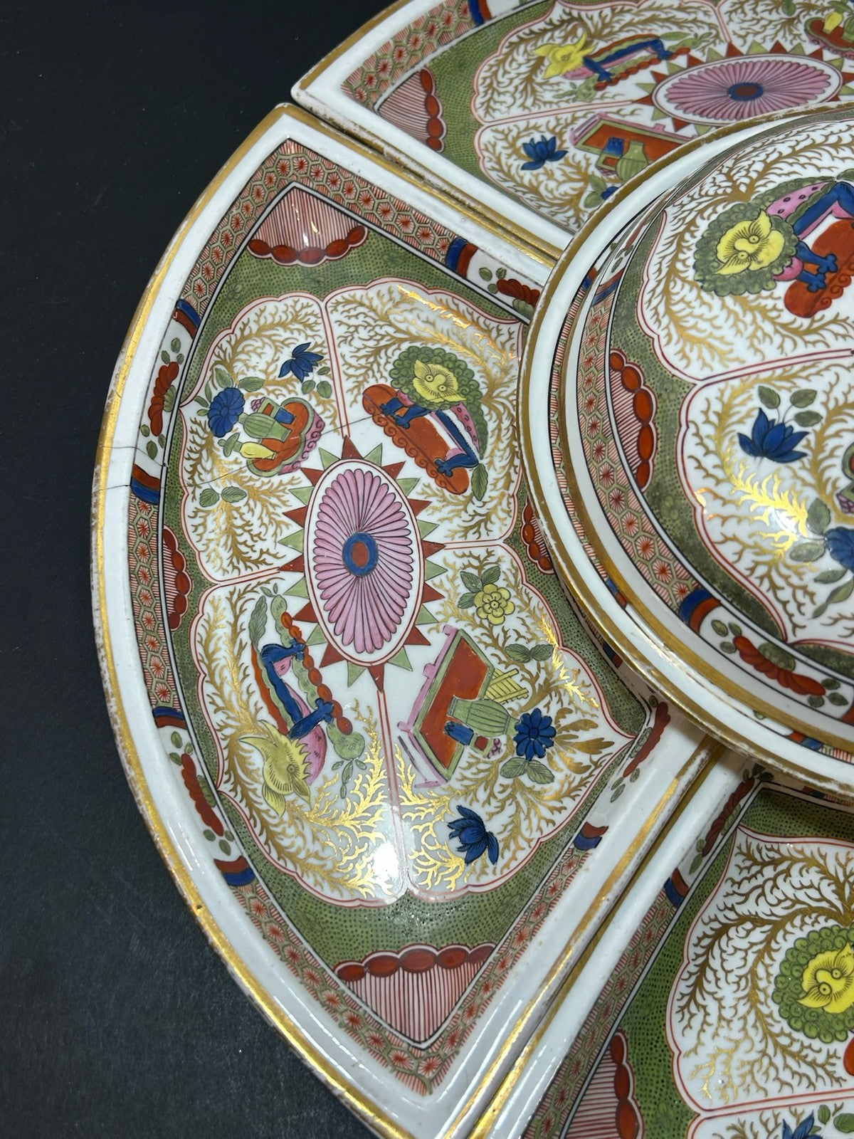 Antique Regency Supper Set Dragons in Compartments Covered Centre Quadrants AF1