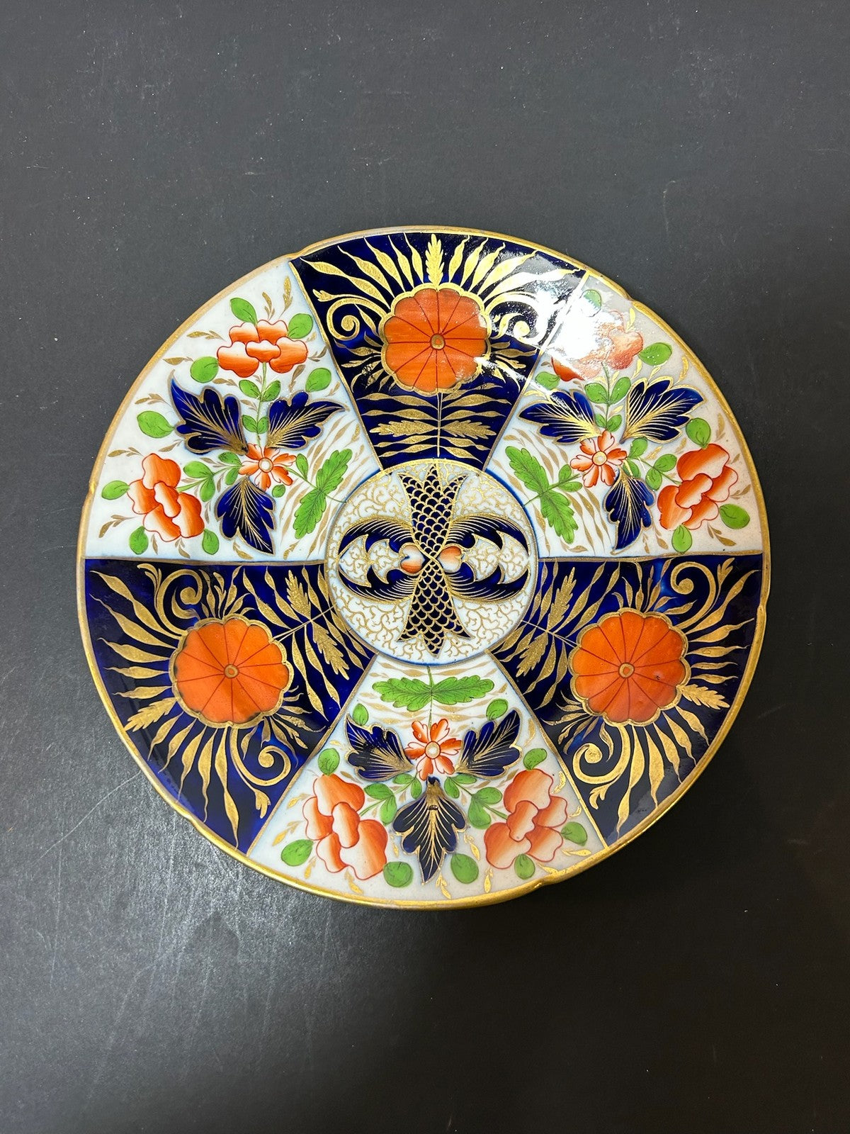 Antique English Porcelain Imari Plate Old Japan Pattern Cobalt Gilt 21cm0