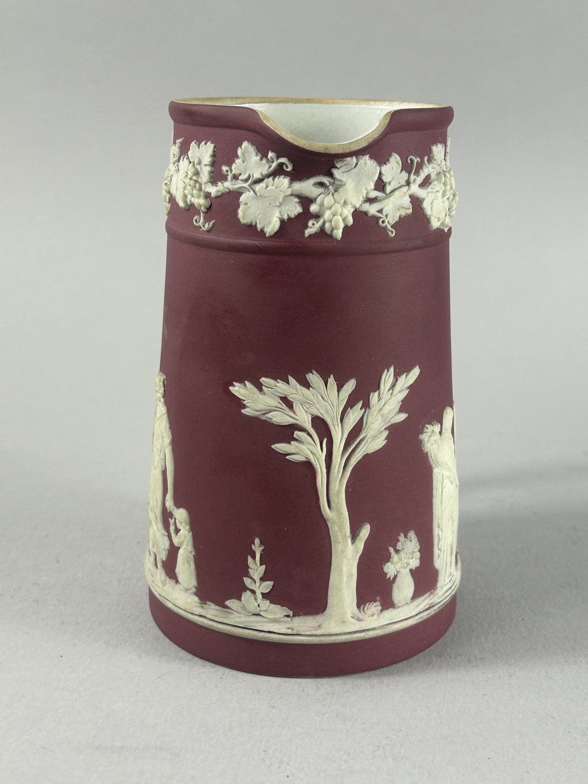 Antique Crimson Wedgwood Jasperware Classical Relief Pitcher 14cm