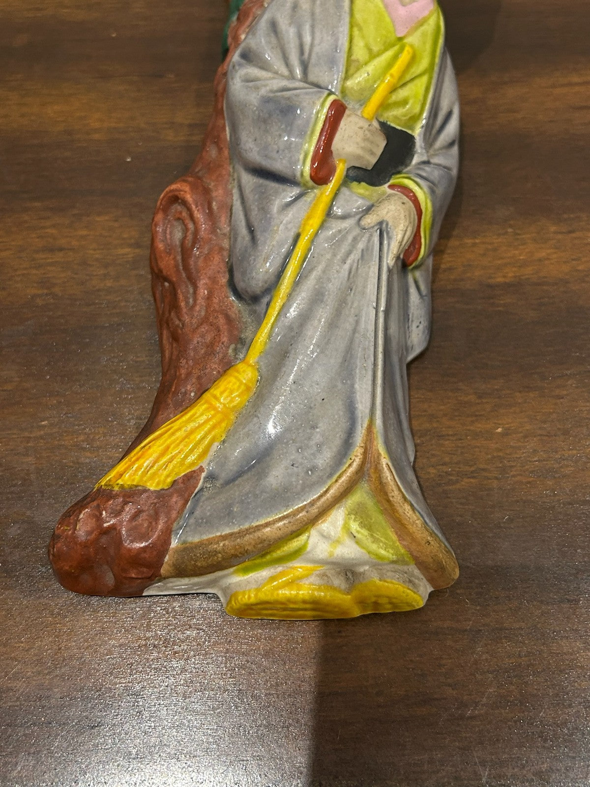 Japanese Glazed Pottery Figure Lady With Broom Meiji Taisho3
