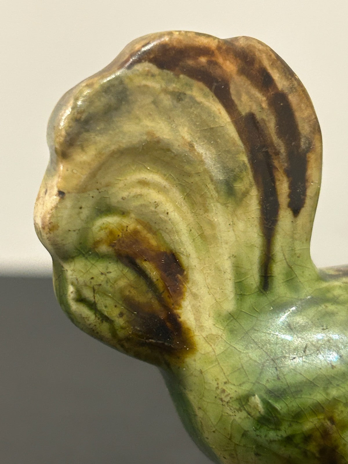 Whieldon Type Creamware Cockerel Bird Figure Green Brown Glazes Pedestal 10cm6