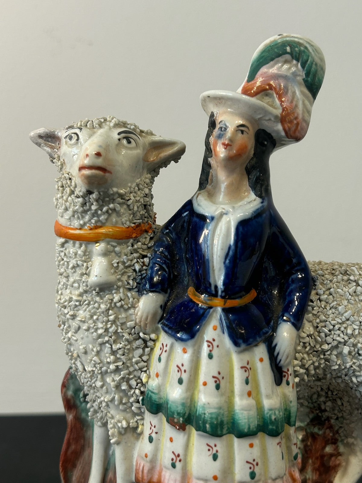 Pair Antique Victorian Staffordshire Figures Scottish Highland Couple with Sheep9