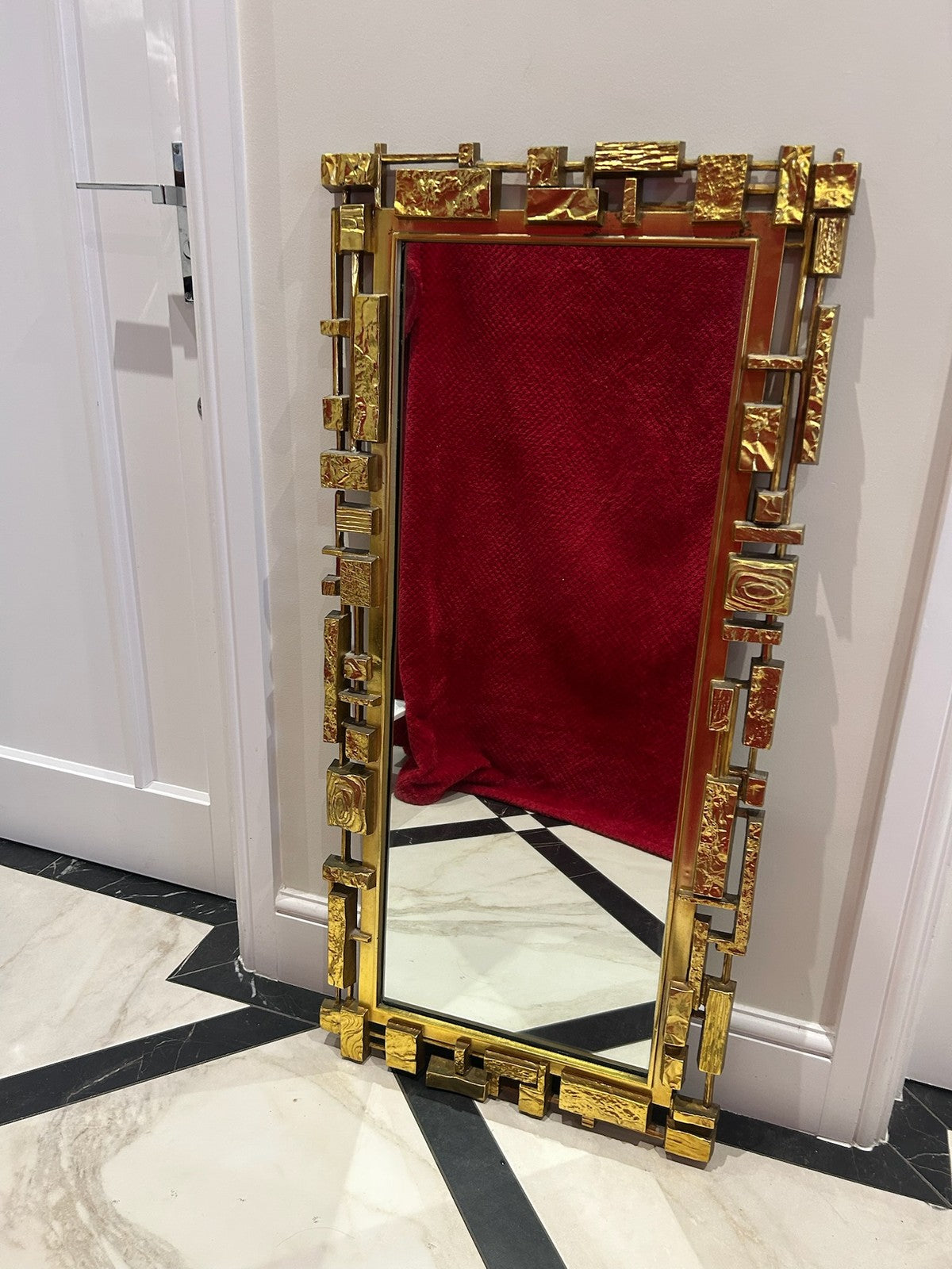 1970s Brutalist Mirror Syroco USA Mid Century Modern Hollywood Regency 106cm2