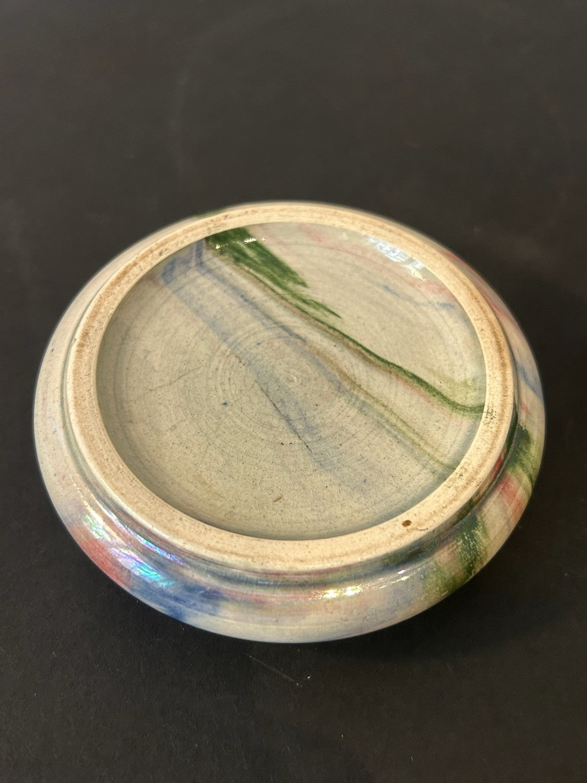 Antique Marbled Slip Earthenware Dish Stand Blue Pink Green Marbling 10cm5