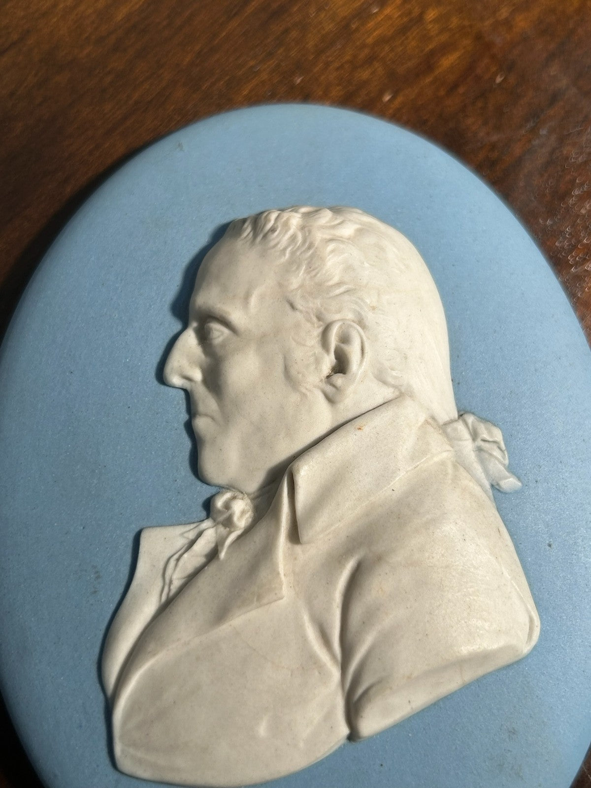 Antique 18thC Wedgwood Blue Jasper Portrait Medallion Thomas Byerley Impressed1