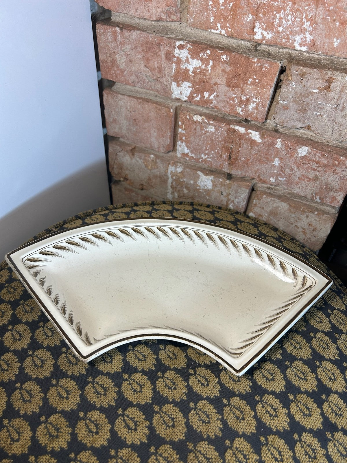 Antique Wedgwood Creamware Supper Set Segment Dish Brown Leaf Border c18000