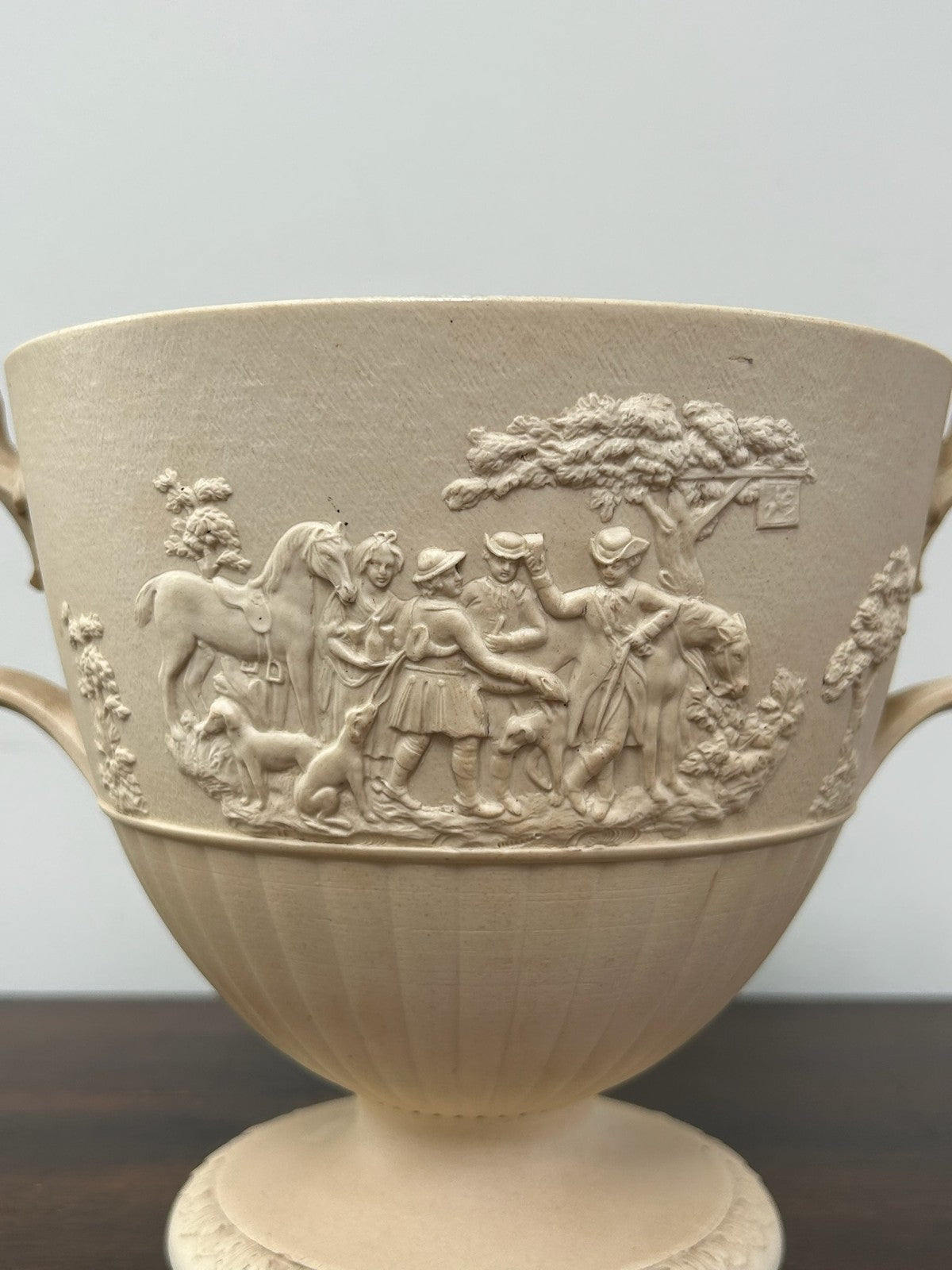 Turner Stoneware Loving Cup 17cm Sporting Relief Two Handle Georgian Antique3