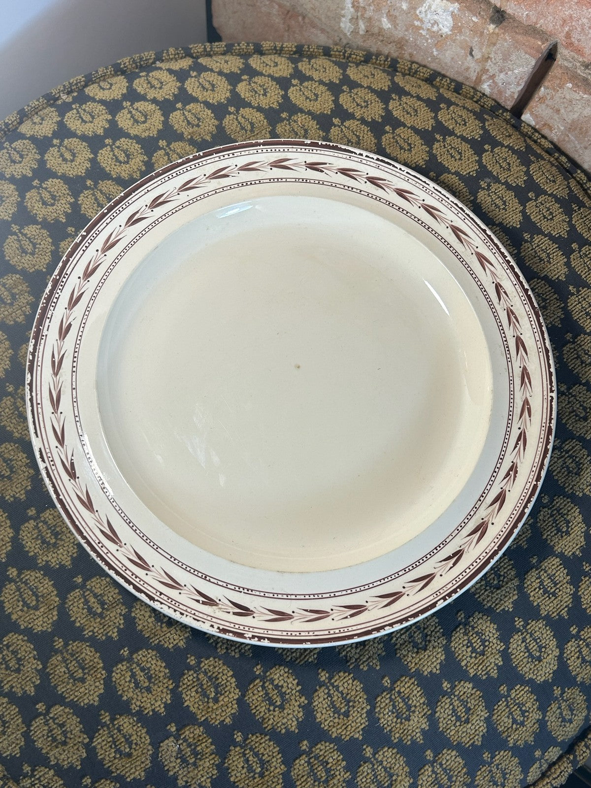 Antique Wedgwood Creamware Plate Brown Leaf Border c1800 Impressed Mark0