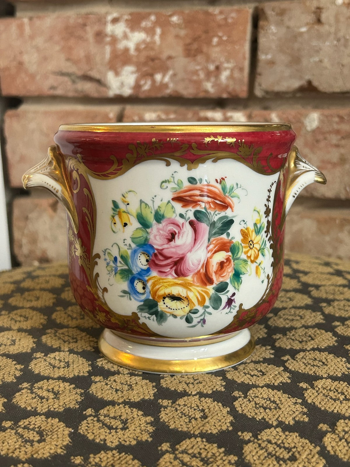 Le Tallec Paris Hand Painted Porcelain Cachepot Crimson Gilt Floral Reserves9