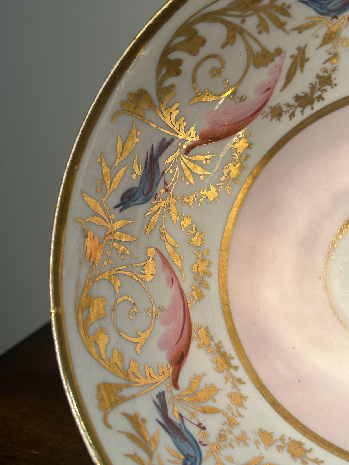 English Regency Porcelain Slop Bowl c.18201840 Hand Painted Birds Pink 17cm6