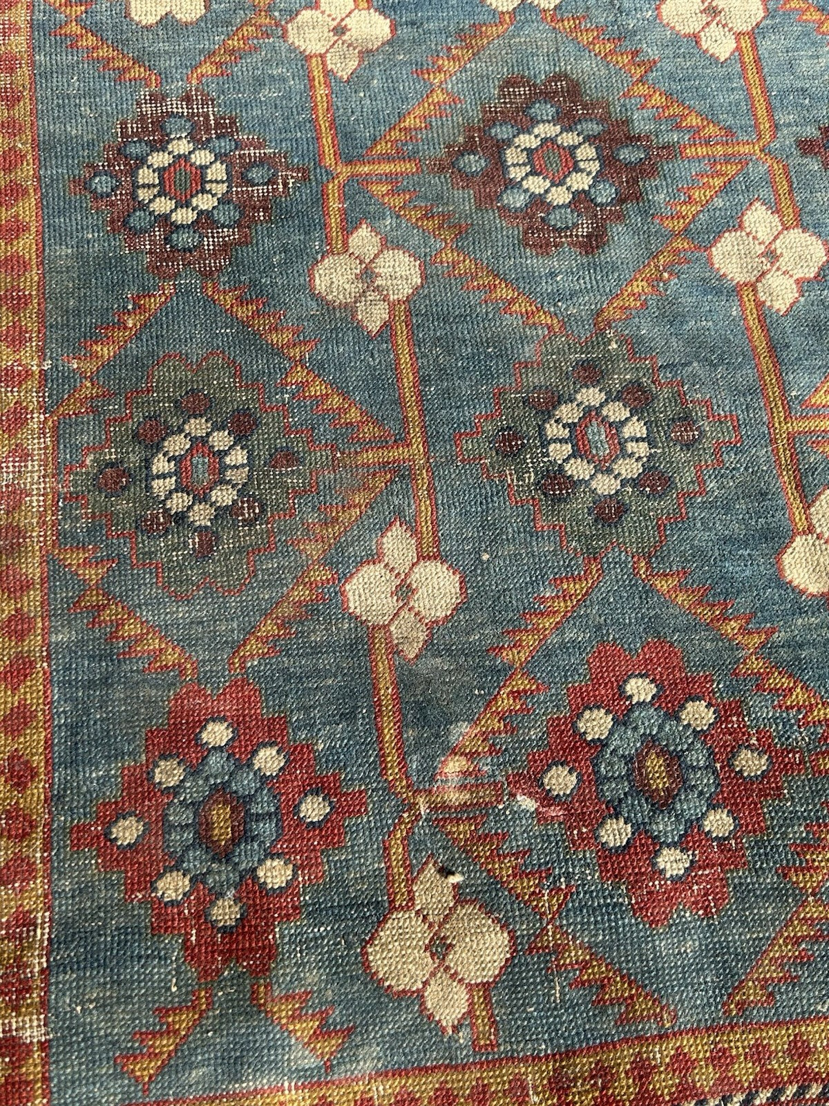 Antique Caucasian Kuba Rug c1900 Blue Lattice Chichi Hand Knotted Wool 127x155cm4
