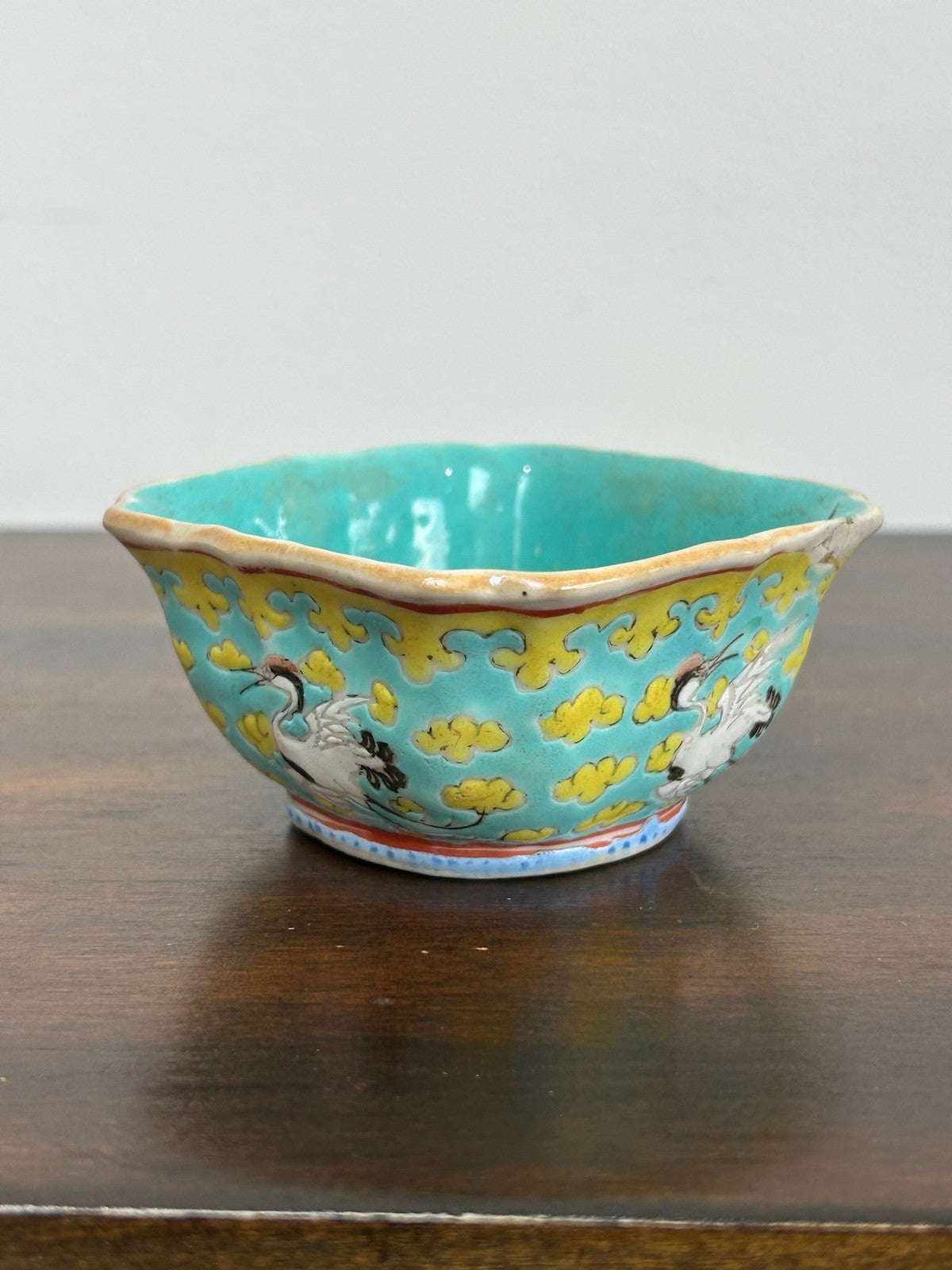 Antique Chinese Green Yellow Ground Porcelain Bowl 19th Century Qing 8cm5
