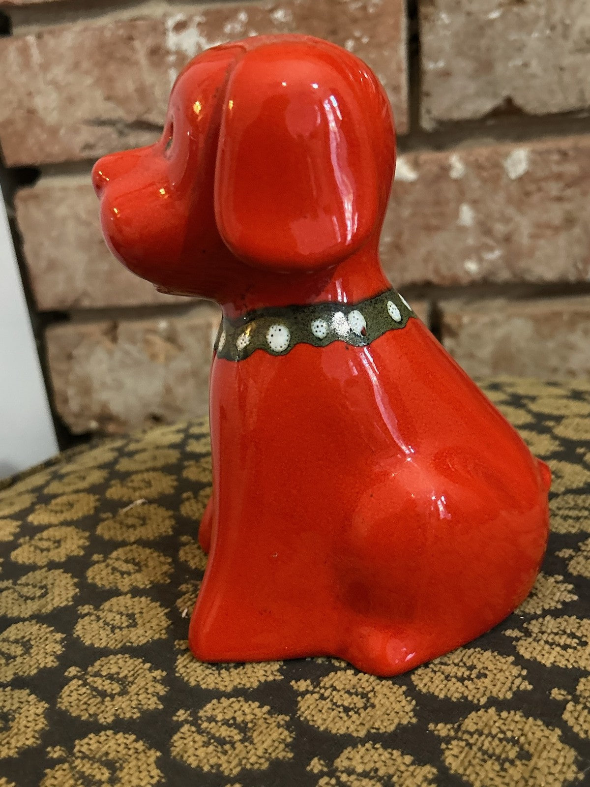 Vintage Red Ceramic Dog Money Box Glossy Glaze Seated Puppy Piggy Bank4