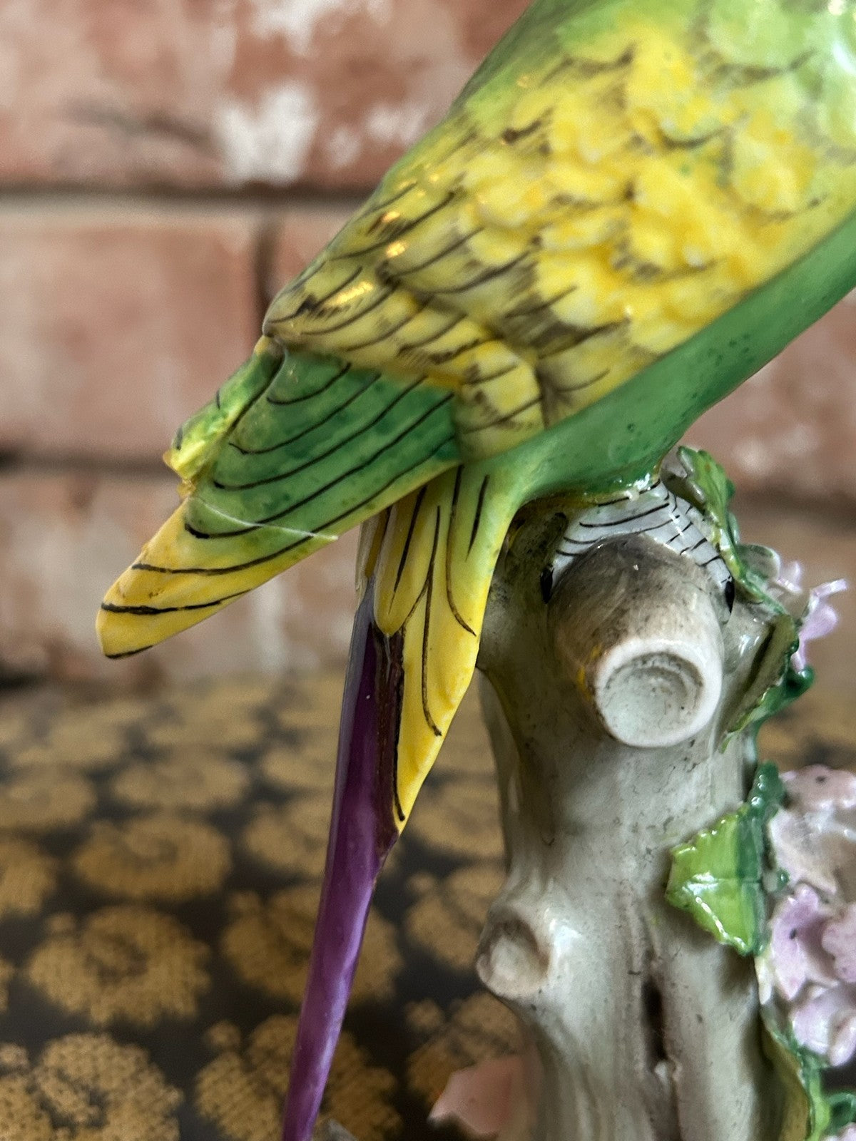 Capodimonte Porcelain Budgie Figure Flower Encrusted Stump Crowned N Repaired4