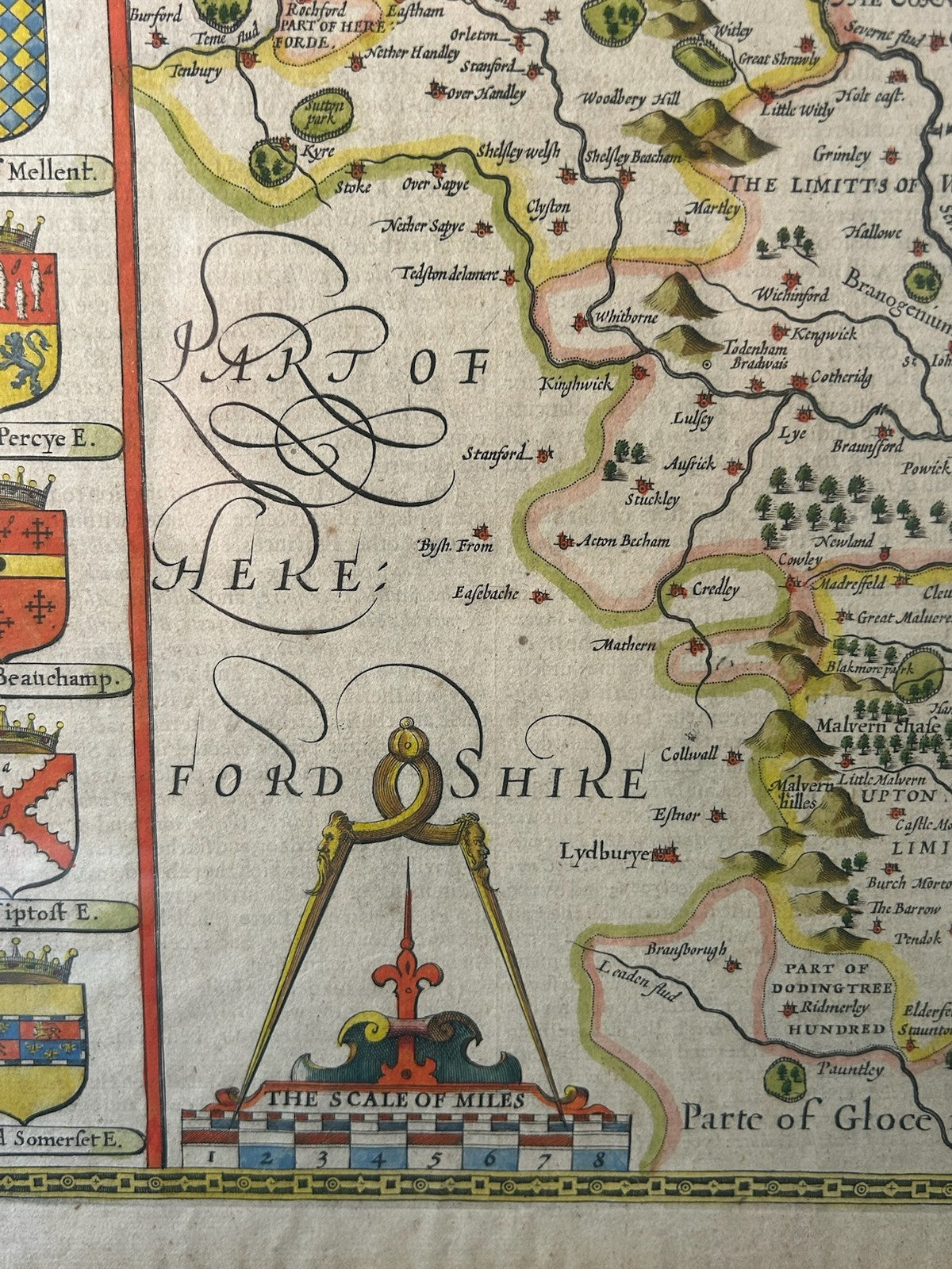John Speed Worcestershire Map 1610 Hondius Sudbury Humble English Text Framed5