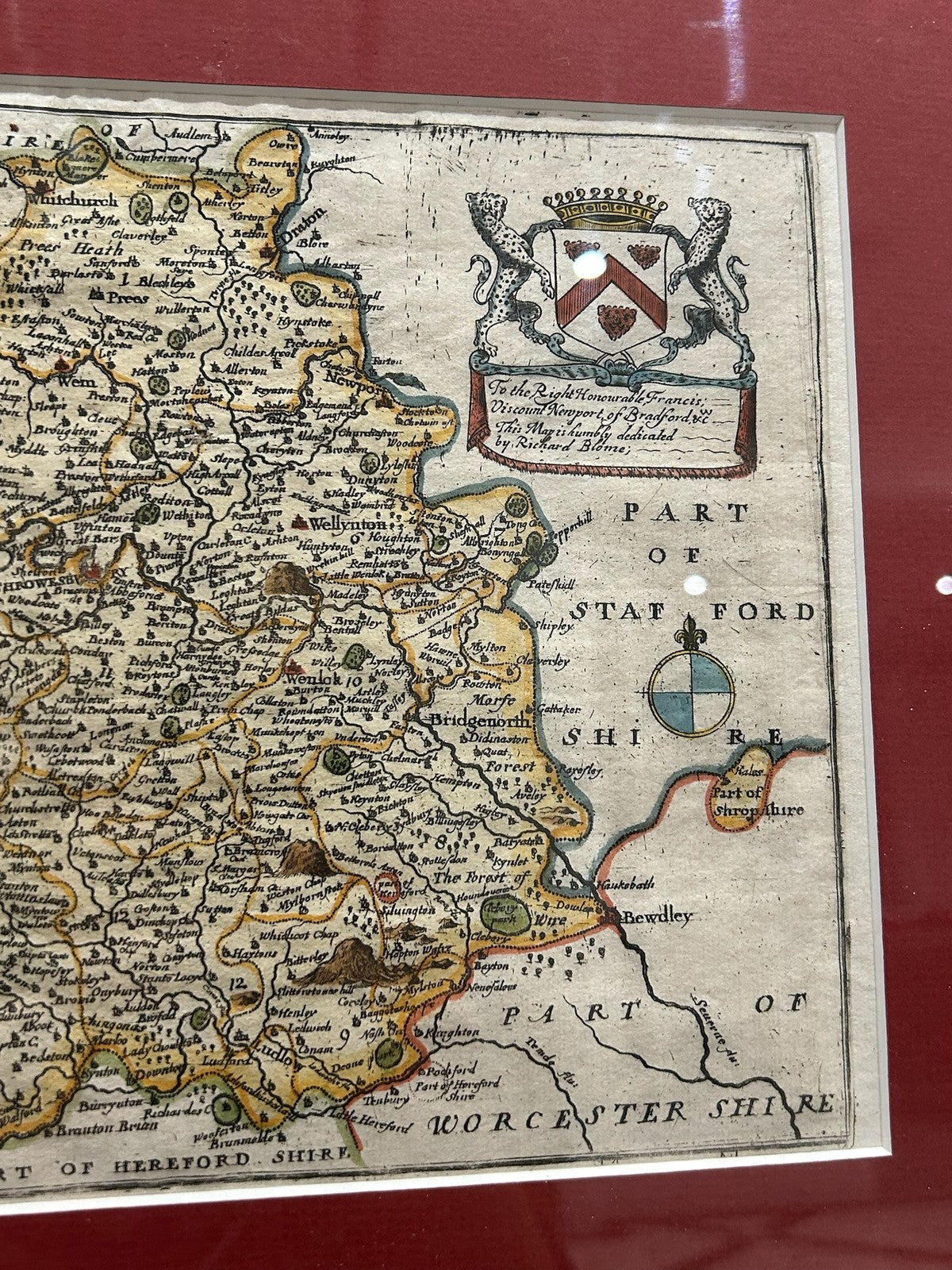 Antique Richard Blome Map of Shropshire Britannia 1673 Hand Coloured Framed3